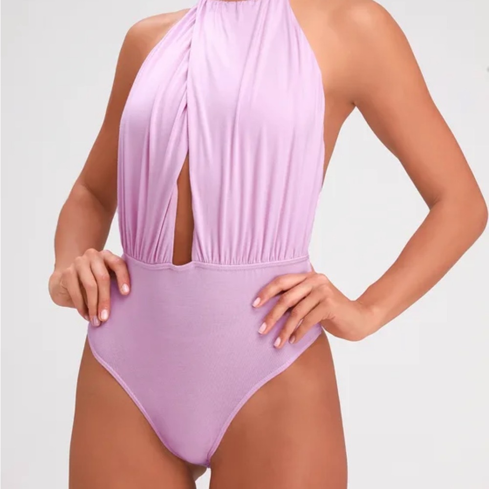 Mauve Pink Backless Halter Bodysuit - Picture 2 of 4